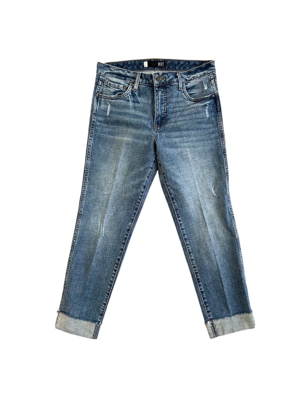 Kut Women's Sz 6 Catherine Boyfriend Jeans High Rise Distressed Cuffed Denim